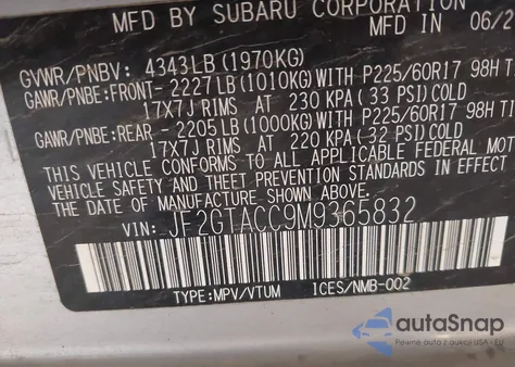 2021 Subaru Crosstrek Premium из США, поврежденный, VIN JF2GTACC9M9365832